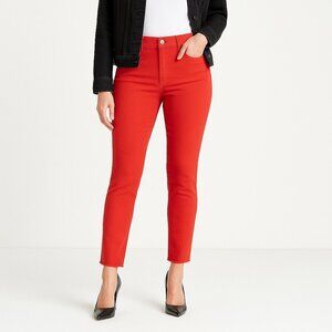 Current Elliott Racing Red Mid-Rise Stiletto Stretch Raw Hem Denim Jeans Size 33